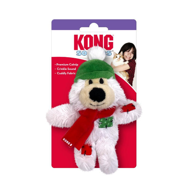 KONG Holiday Softies White Bear Cat Toy