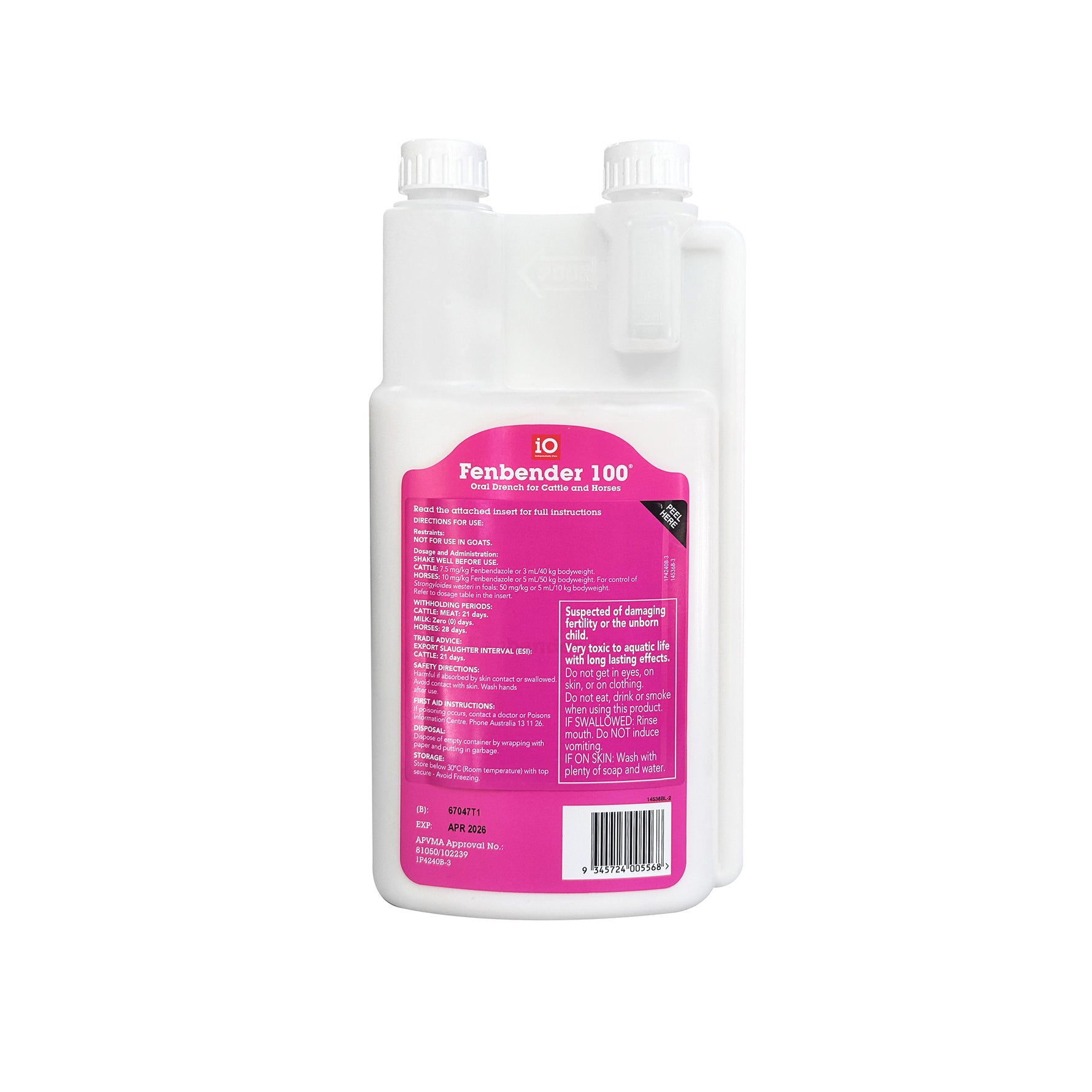 iO Fenbender 100 Worming Drench for Horses & Cattle