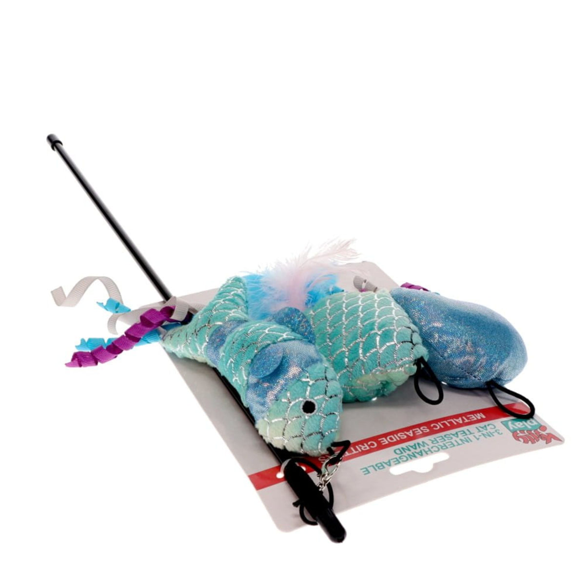 Kitty Play 3-in-1 Interchangeable Cat Teaser Wand - Metallic Sparkle Seaside Critters