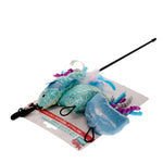 Kitty Play 3-in-1 Interchangeable Cat Teaser Wand - Metallic Sparkle Seaside Critters