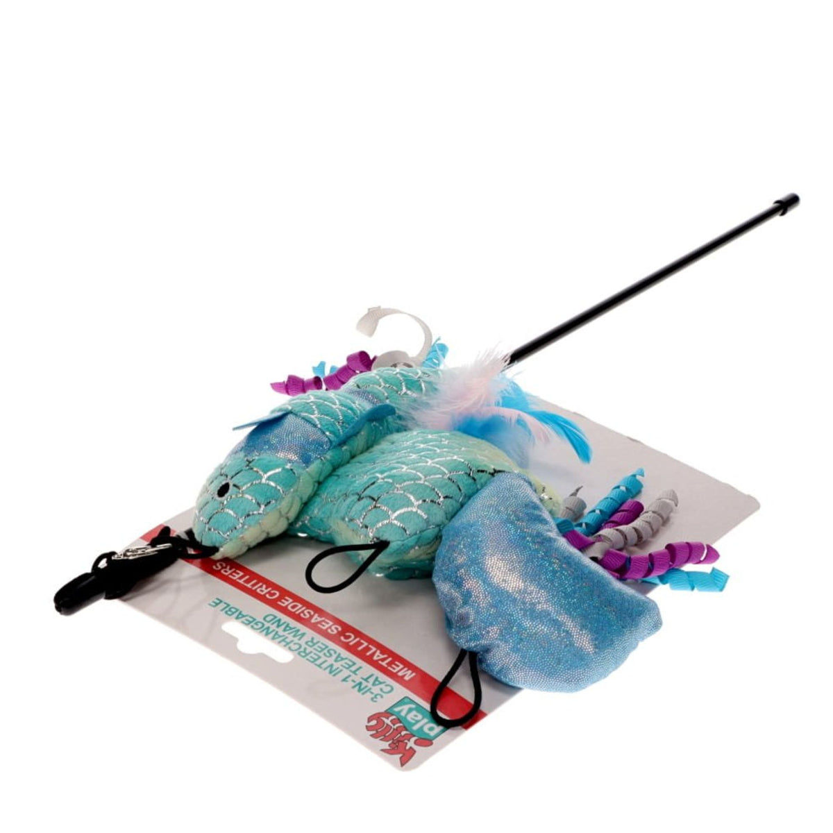 Kitty Play 3-in-1 Interchangeable Cat Teaser Wand - Metallic Sparkle Seaside Critters