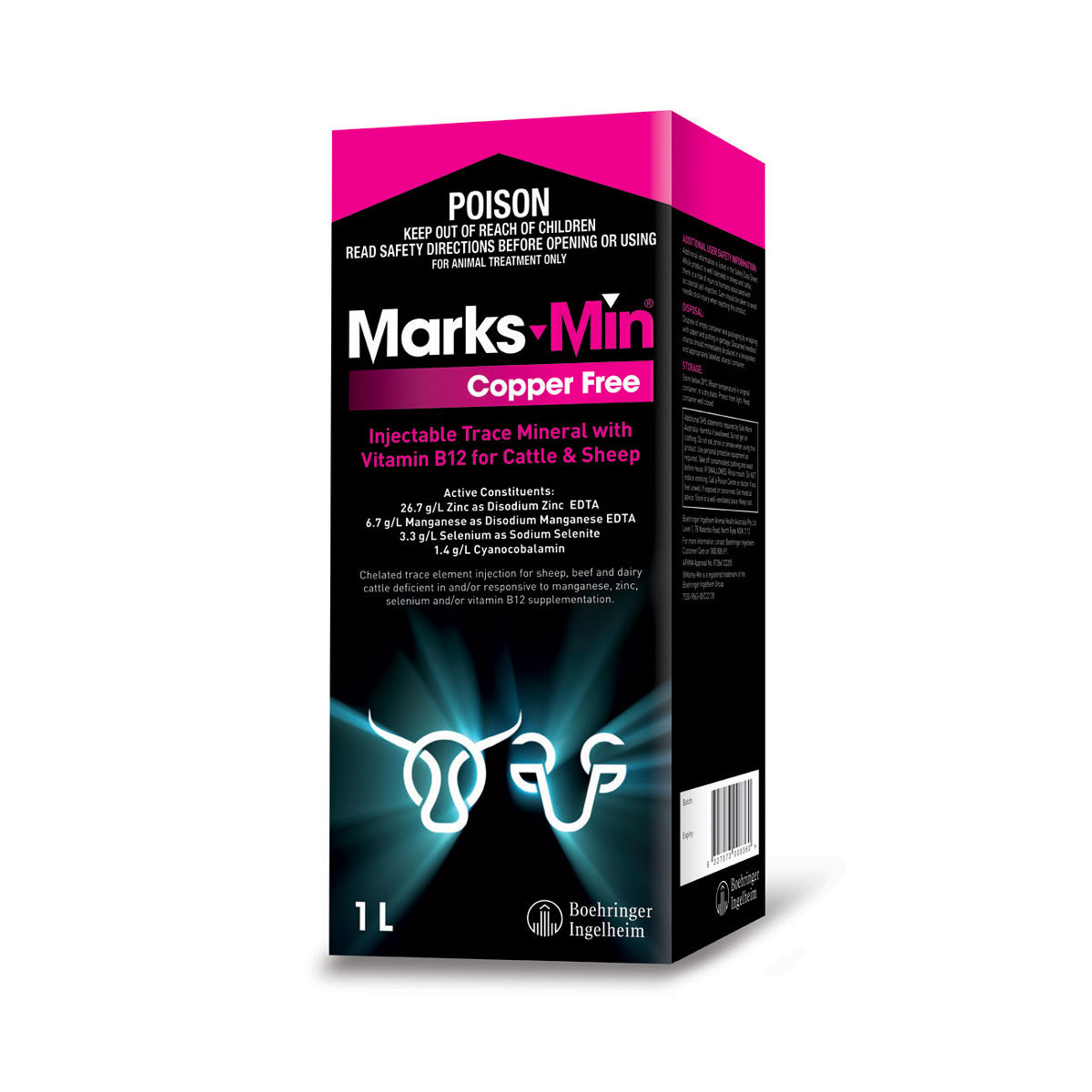Marks-Min Copper Free Injectable Trace Mineral with Vitamin B12 for Sheep &amp; Cattle 1L