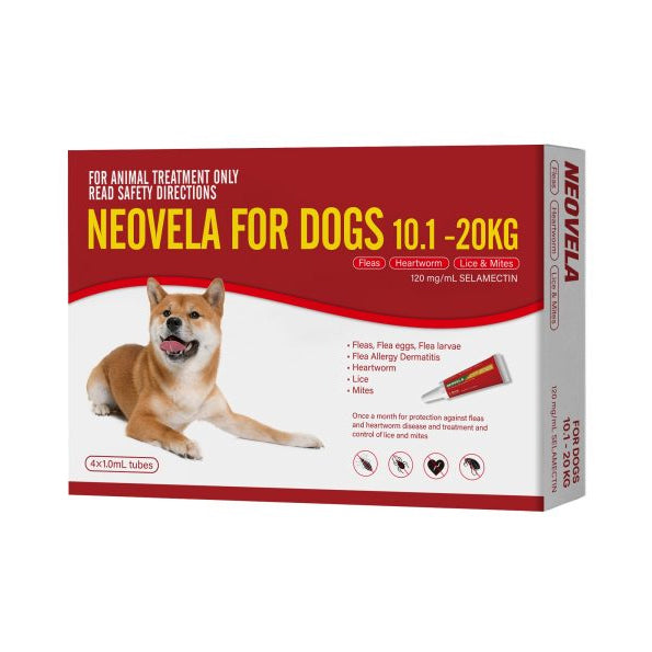 Neovela for Dogs (Fleas, Heartworm, Lice & Mites) 10.1-20kg - 4 Pack
