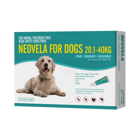 Neovela for Dogs (Fleas, Heartworm &amp; Worms) 20.1-40kg - 4 Pack