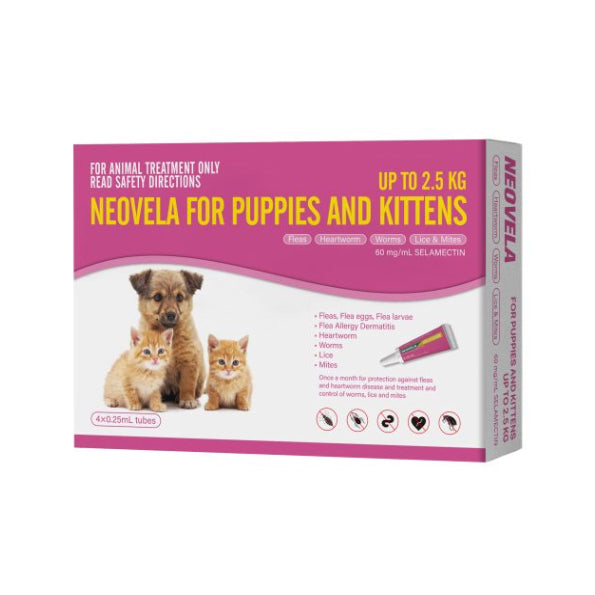 Neovela for Puppies &amp; Kittens (Fleas, Heartworm &amp; Worms) up to 2.5kg - 4 pack