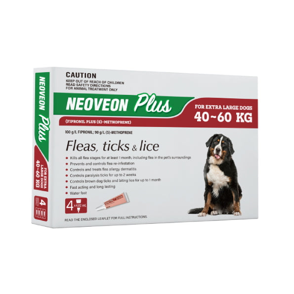 Neoveon Plus for Extra Large Dogs (Fleas, Ticks & Lice) 40-60kg - 4 Pack