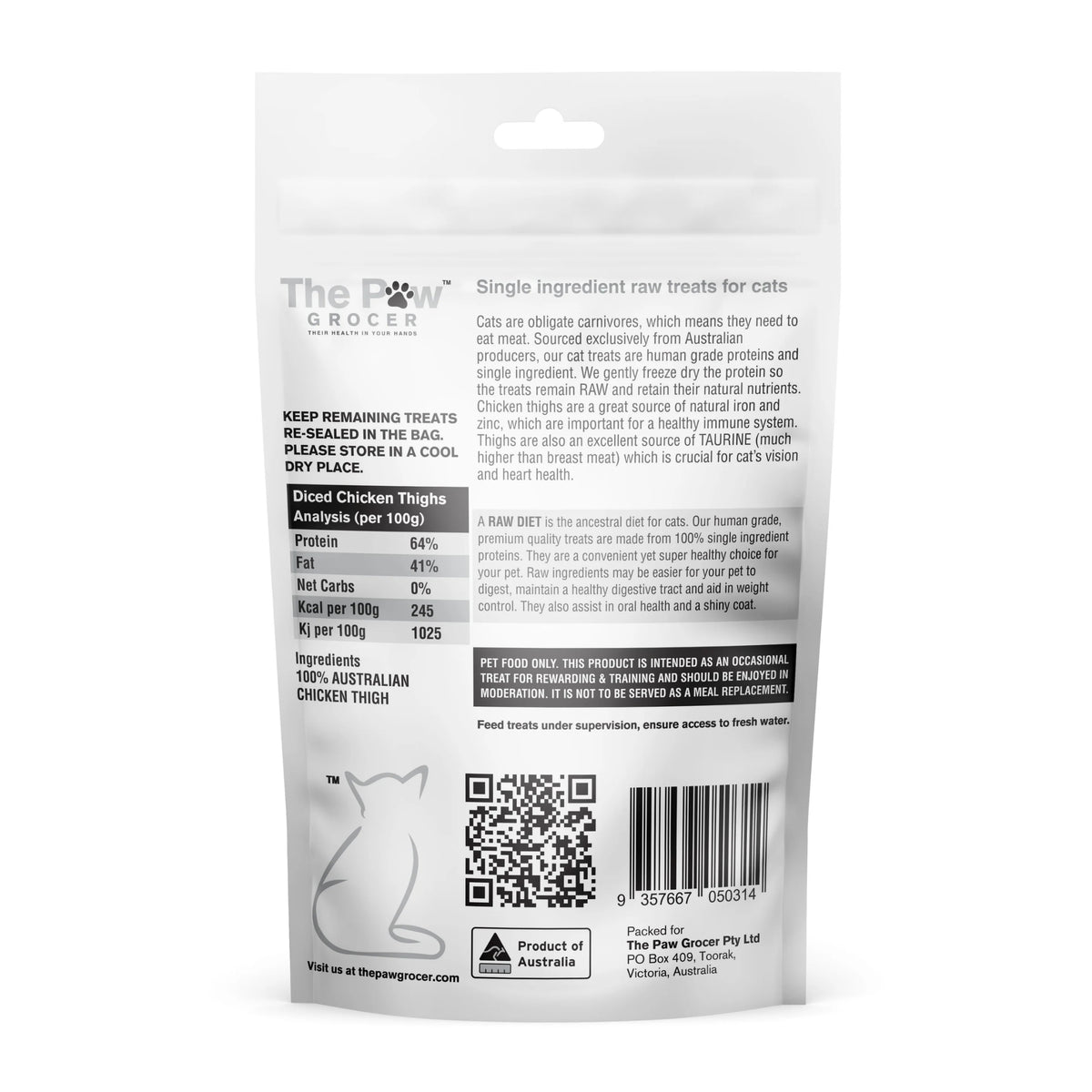 The Paw Grocer Freeze Dried Chicken Thigh Cat Treats 50g