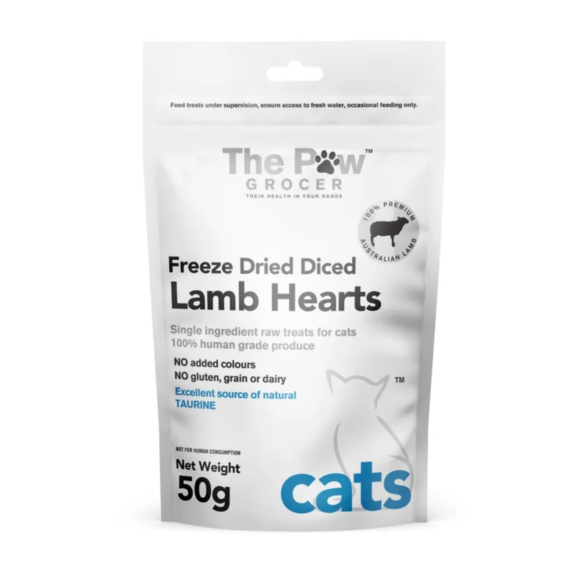 The Paw Grocer Freeze Dried Diced Lamb Hearts Cat Treats 50g