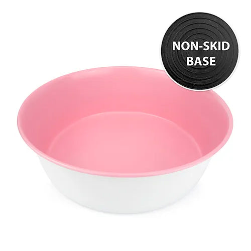 Stainless Steel Non Skid Dog Bowl - Pink &amp; White