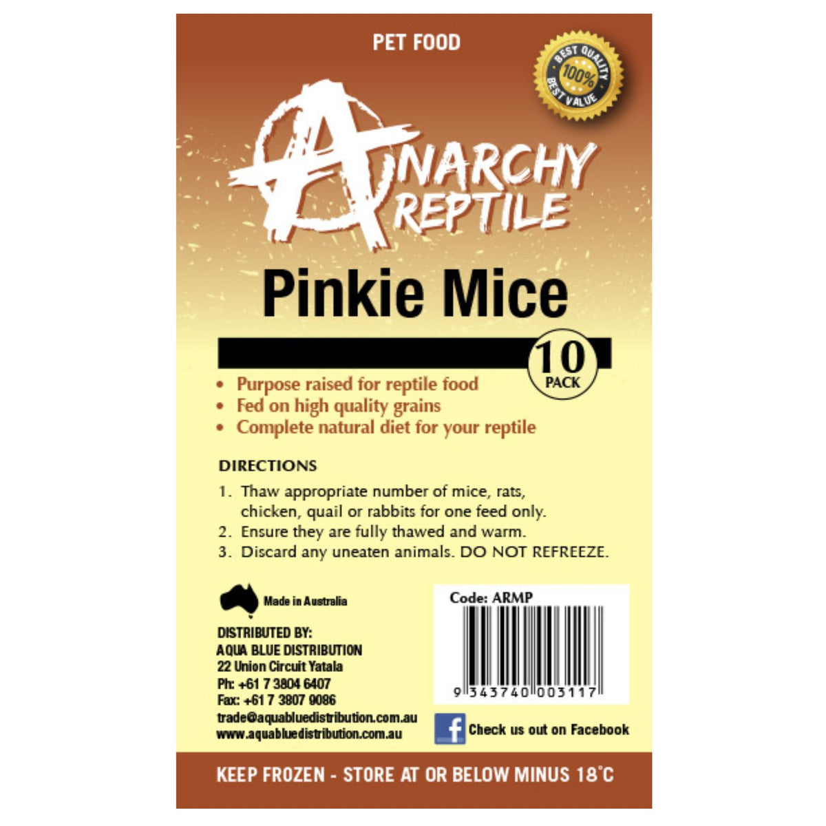 Anarchy Reptile Frozen Pinkie Mice - 10 Pack (Pickup Only)
