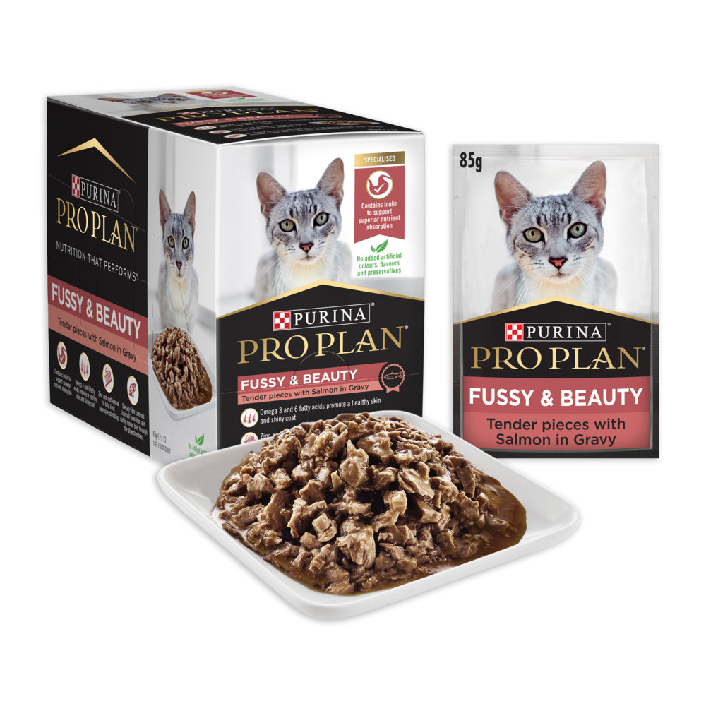PRO PLAN Adult Fussy & Beauty Salmon in Gravy Wet Cat Food 85g x 12