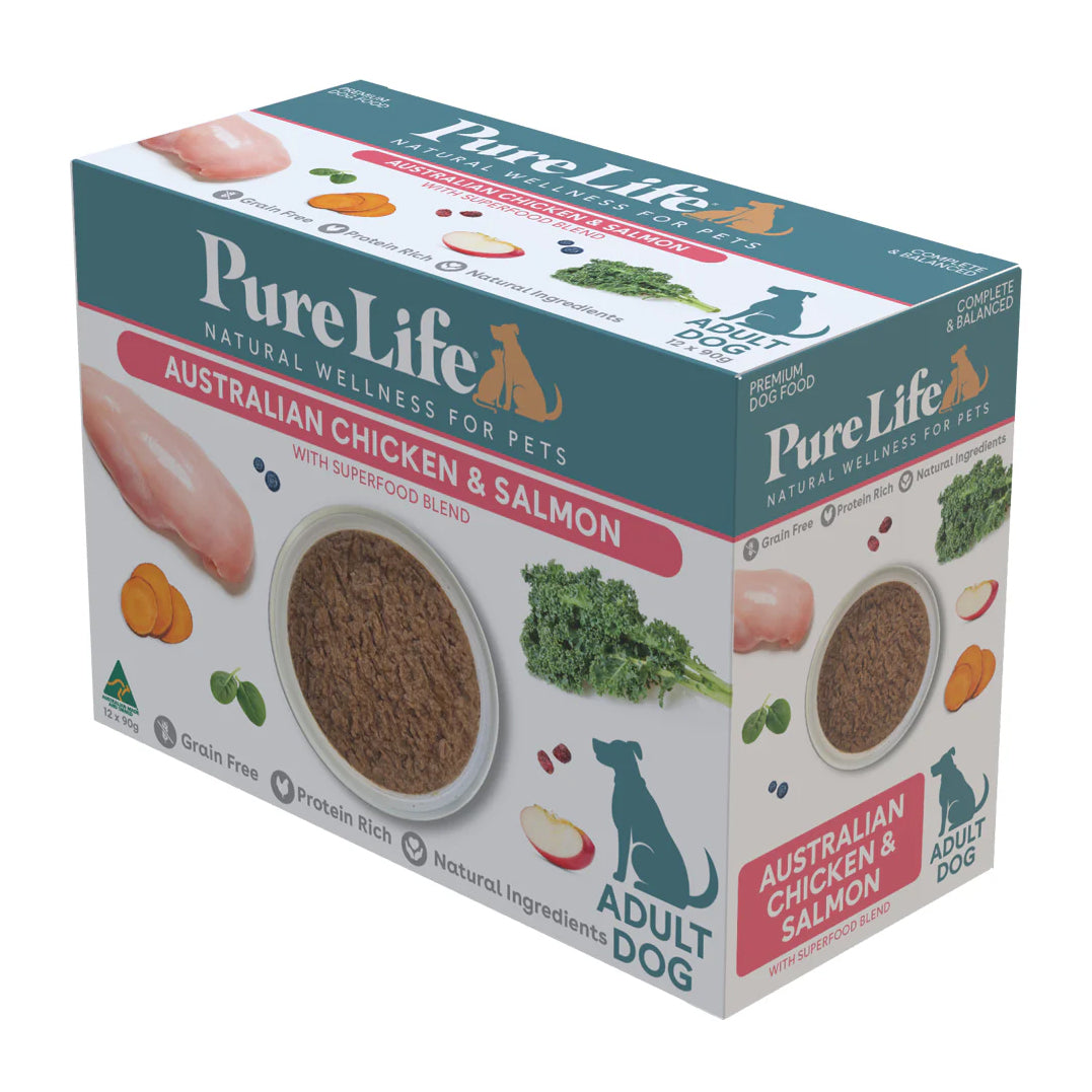 Pure Life Australian Chicken & Salmon Paté Adult Wet Dog Food 90g x 12