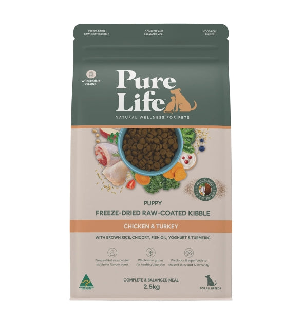 Pure Life Freeze-Dried Raw-Coated Kibble Chicken & Turkey for Puppies