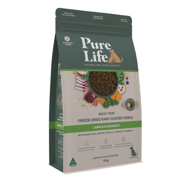 Pure Life Freeze-Dried Raw-Coated Kibble Lamb & Kangaroo for Adult Dogs