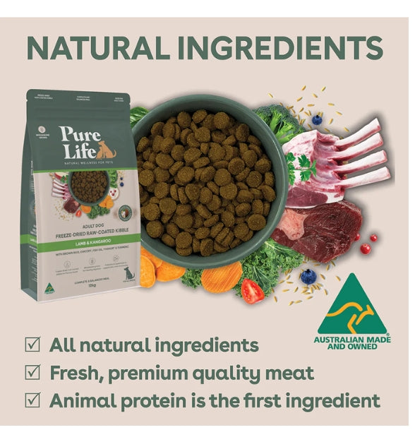 Pure Life Freeze-Dried Raw-Coated Kibble Lamb & Kangaroo for Adult Dogs
