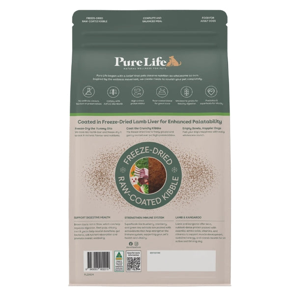 Pure Life Freeze-Dried Raw-Coated Kibble Lamb & Kangaroo for Adult Dogs