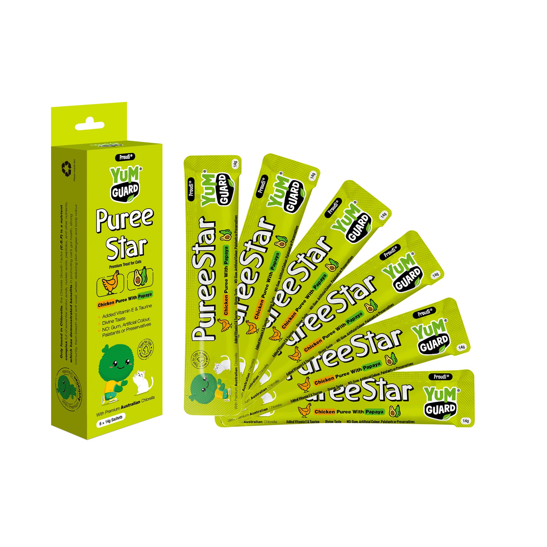 YumGuard Puree Star Chicken with Papaya Cat Treat 14g x 6