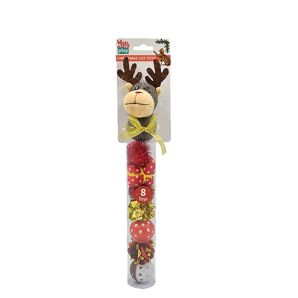 Kitty Play Christmas Cat Toy Reindeer Canister - 8 Pack