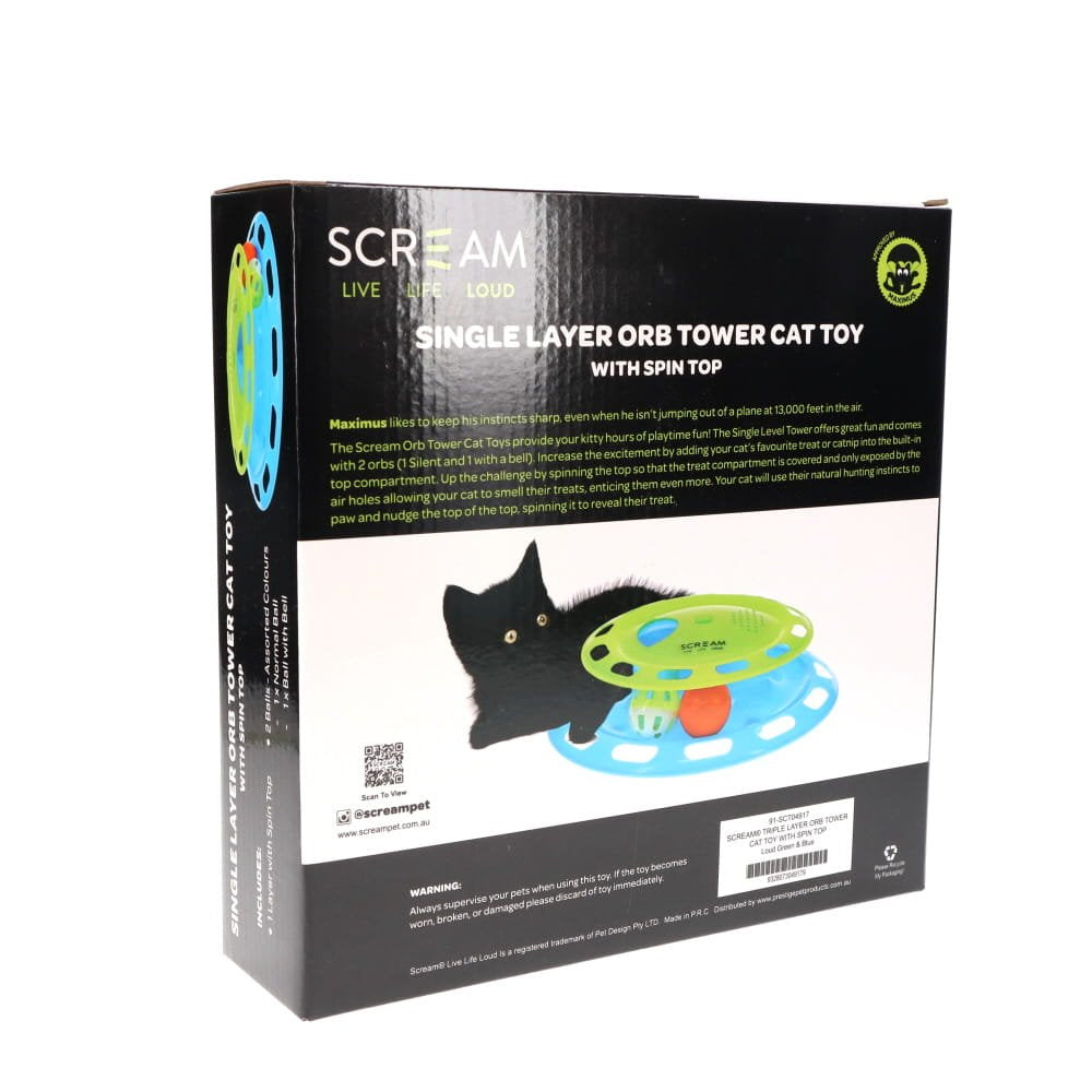 Scream Single Layer Orb Tower Cat Toy with Spin Top