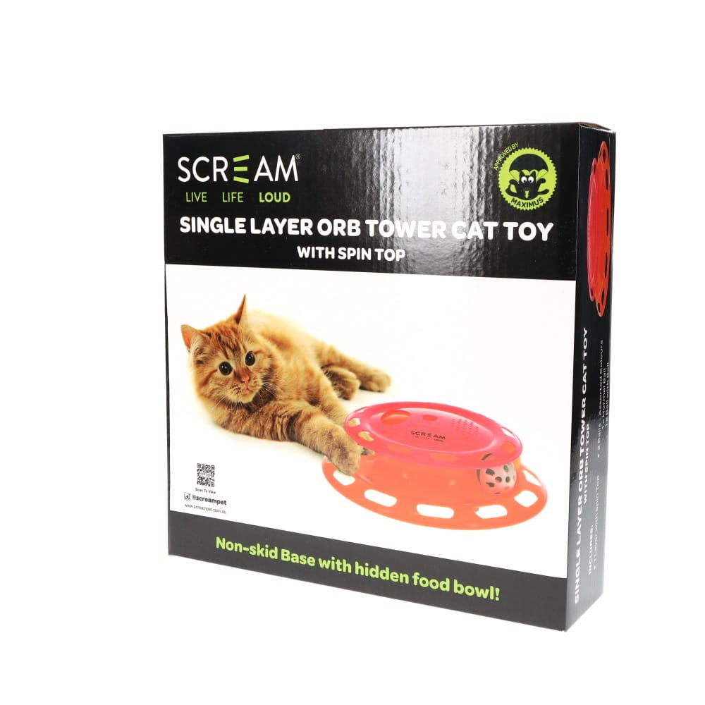 Scream Single Layer Orb Tower Cat Toy with Spin Top