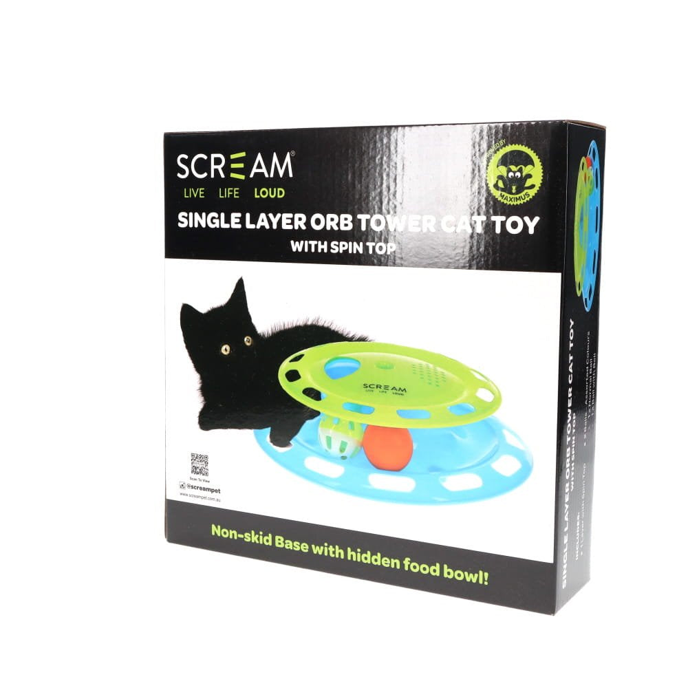 Scream Single Layer Orb Tower Cat Toy with Spin Top