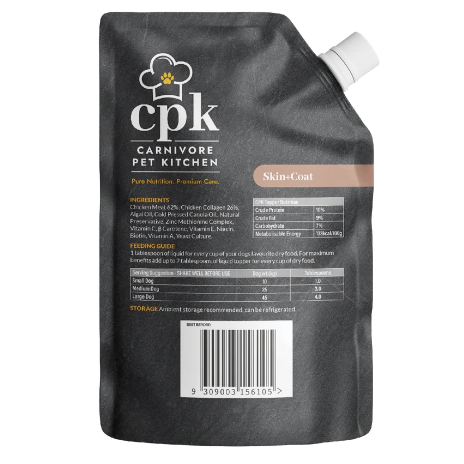 Carnivore Pet Kitchen Skin and Coat Meal Topper 230mL