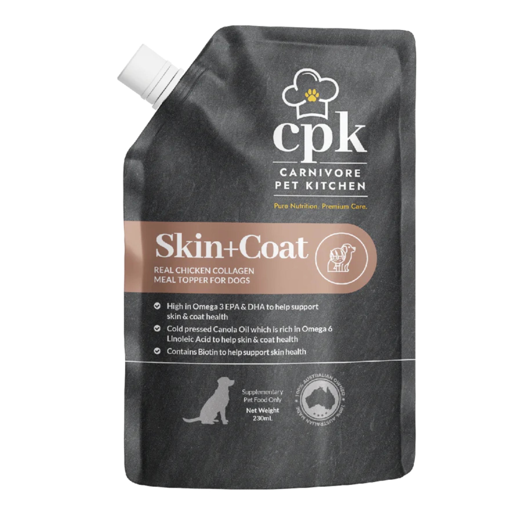Carnivore Pet Kitchen Skin and Coat Meal Topper 230mL