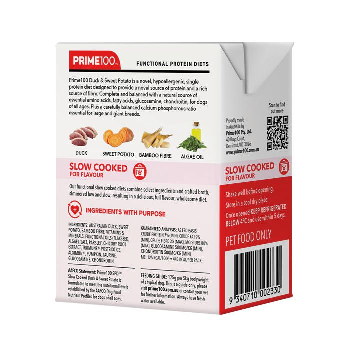 Prime100 SPD Slow Cooked Duck & Sweet Potato 354g