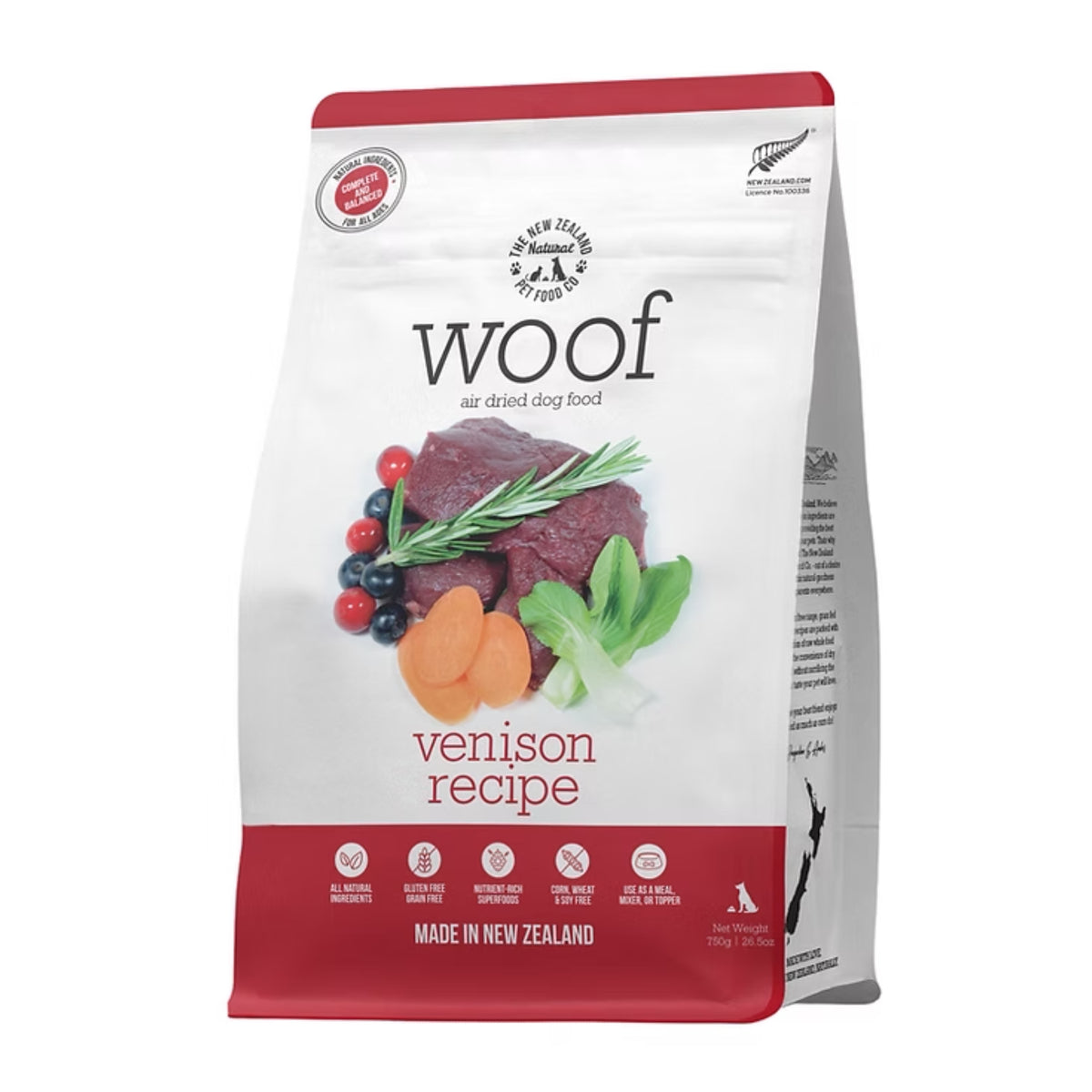 WOOF Air Dried Venison Recipe Dog Food 750g