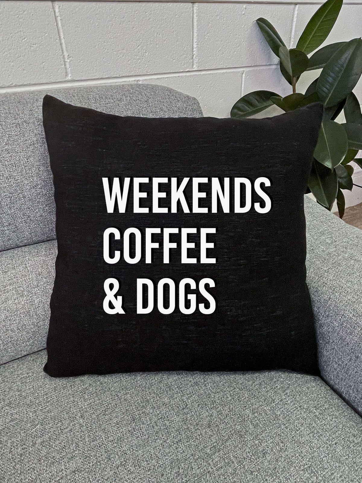 Furriends &quot;Weekends Coffee &amp; Dogs&quot; Linen Cushion Cover