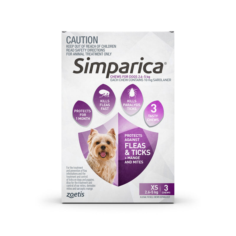Simparica Chewable Tablet for Puppies/Small Dogs 2.6 to 5kg  - 3 pack