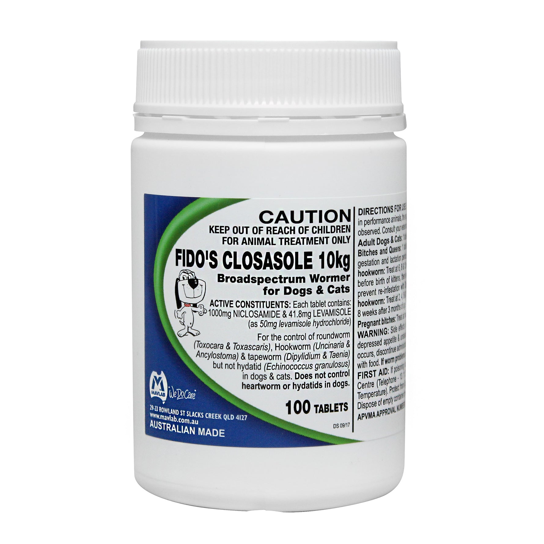 Fido's Closasole 10kg Dog & Cat Wormer Tablet