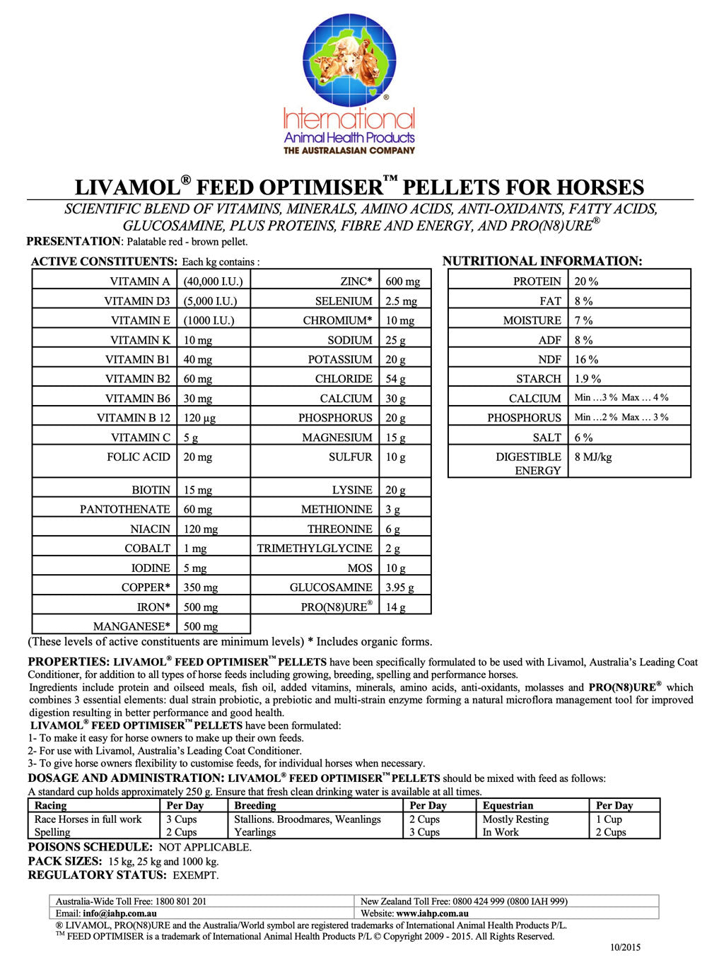 Livamol Feed Optimiser Pellets 15kg