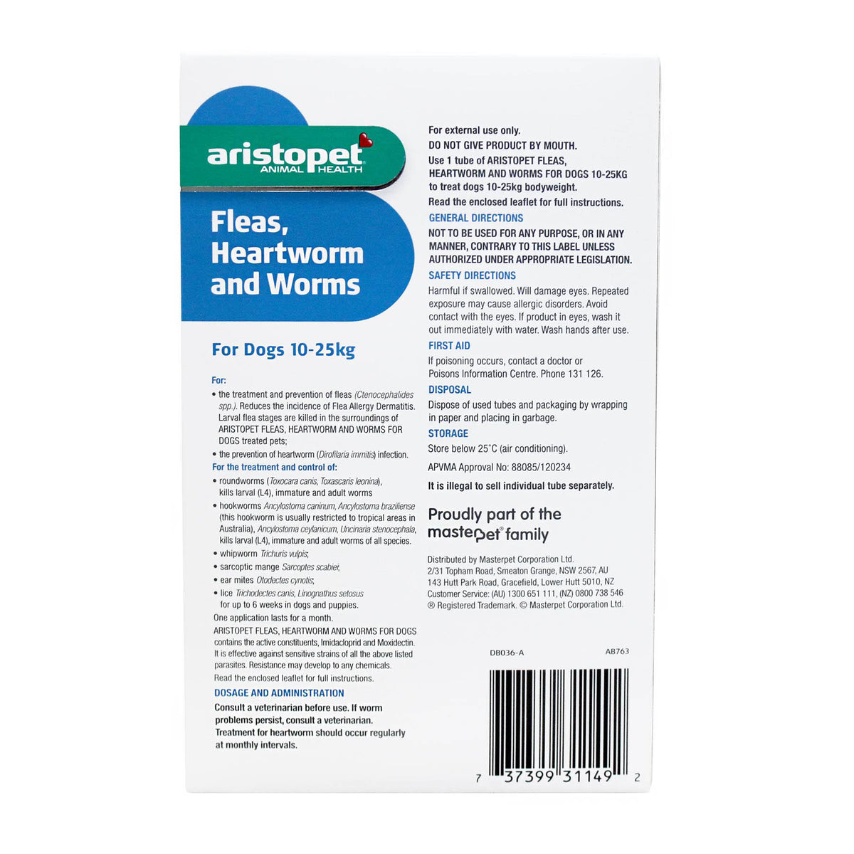 Aristopet Fleas, Heartworm &amp; Worms Spot-on Treatment for Dogs 10-25kg