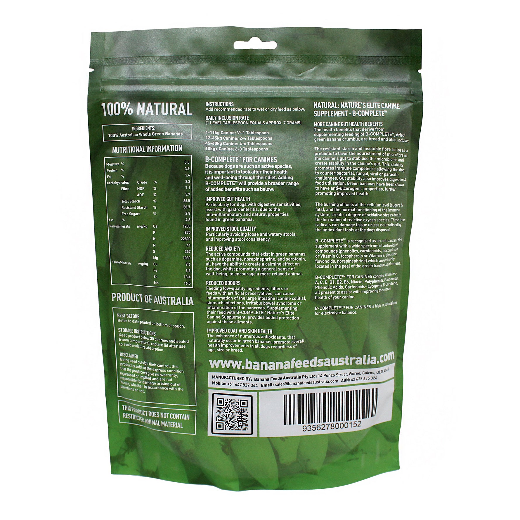 BFA  B-COMPLETE Canine Green Banana Supplement 500g
