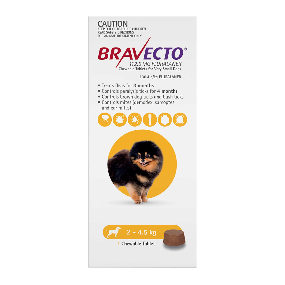 Bravecto 3-Month Chews for Very Small Dogs 2-4.5kg (Yellow)