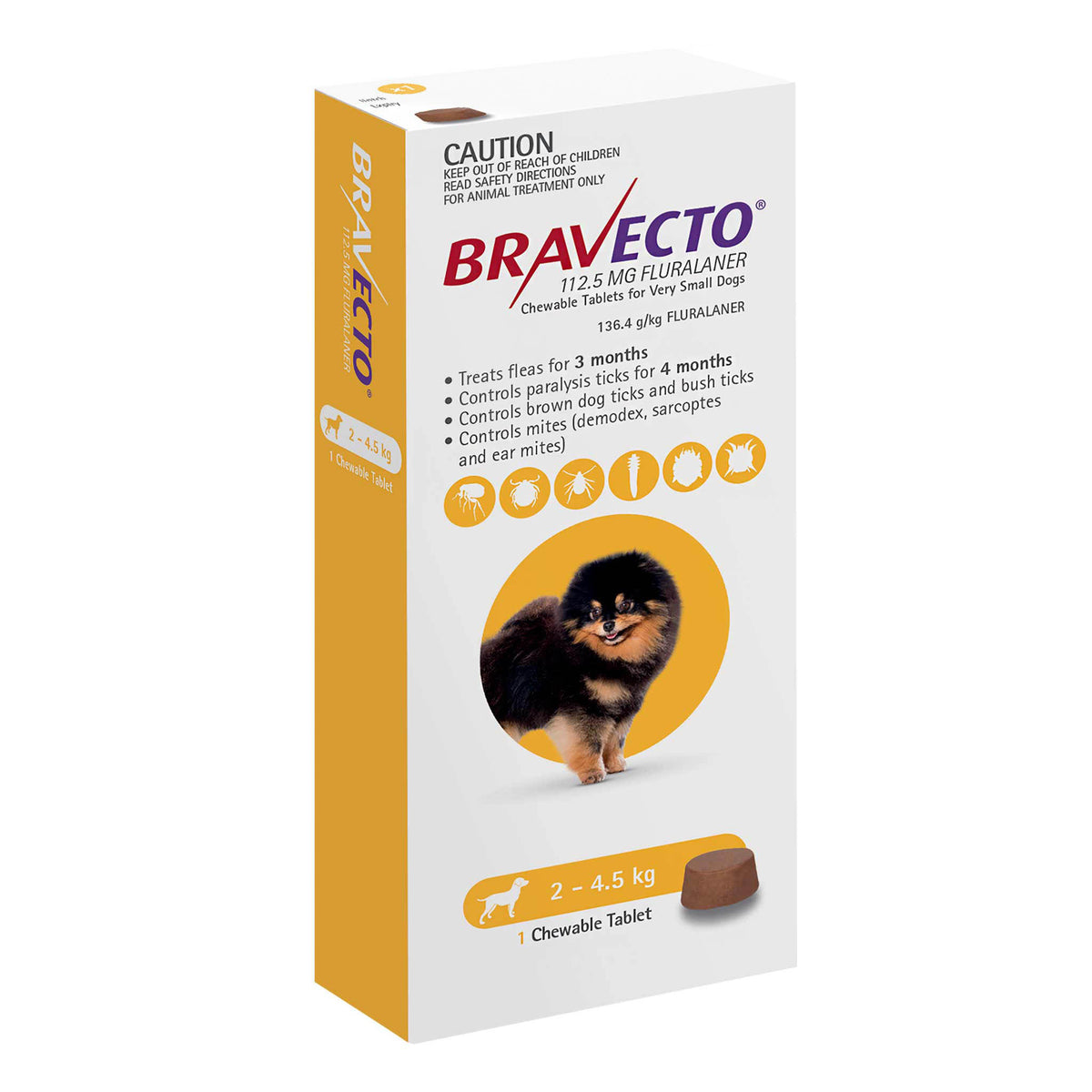Bravecto 3-Month Chews for Very Small Dogs 2-4.5kg (Yellow)