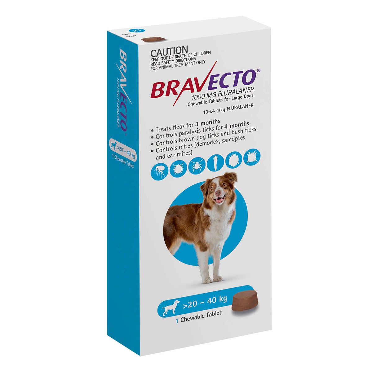 Bravecto 3-Month Chews for Large Dogs 20-40kg (Blue)