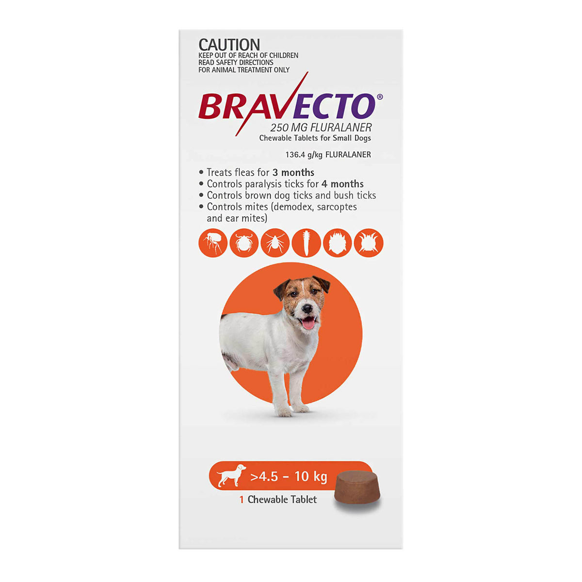 Bravecto 3-Month Chews for Small Dogs 4.5-10kg (Orange)