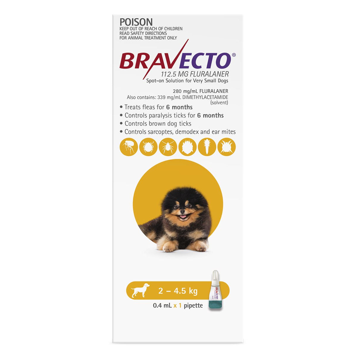 Bravecto Spot-on for Dogs 2kg-4.5kg (Yellow) - 1 Pack
