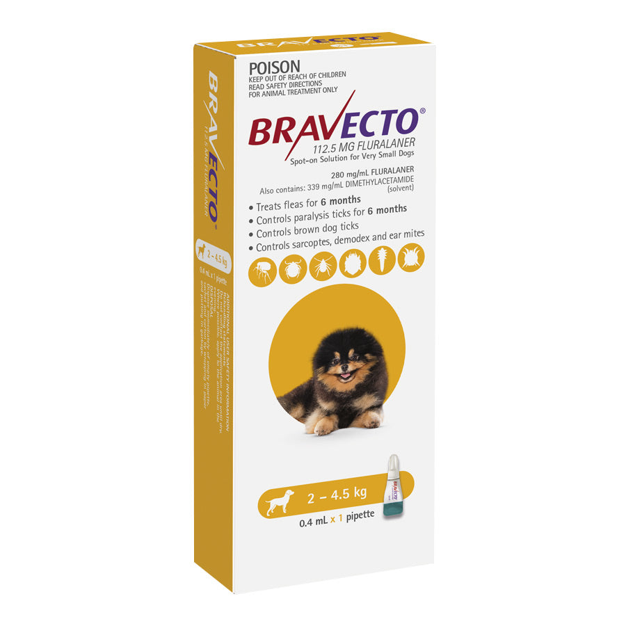 Bravecto Spot-on for Dogs 2kg-4.5kg (Yellow) - 1 Pack