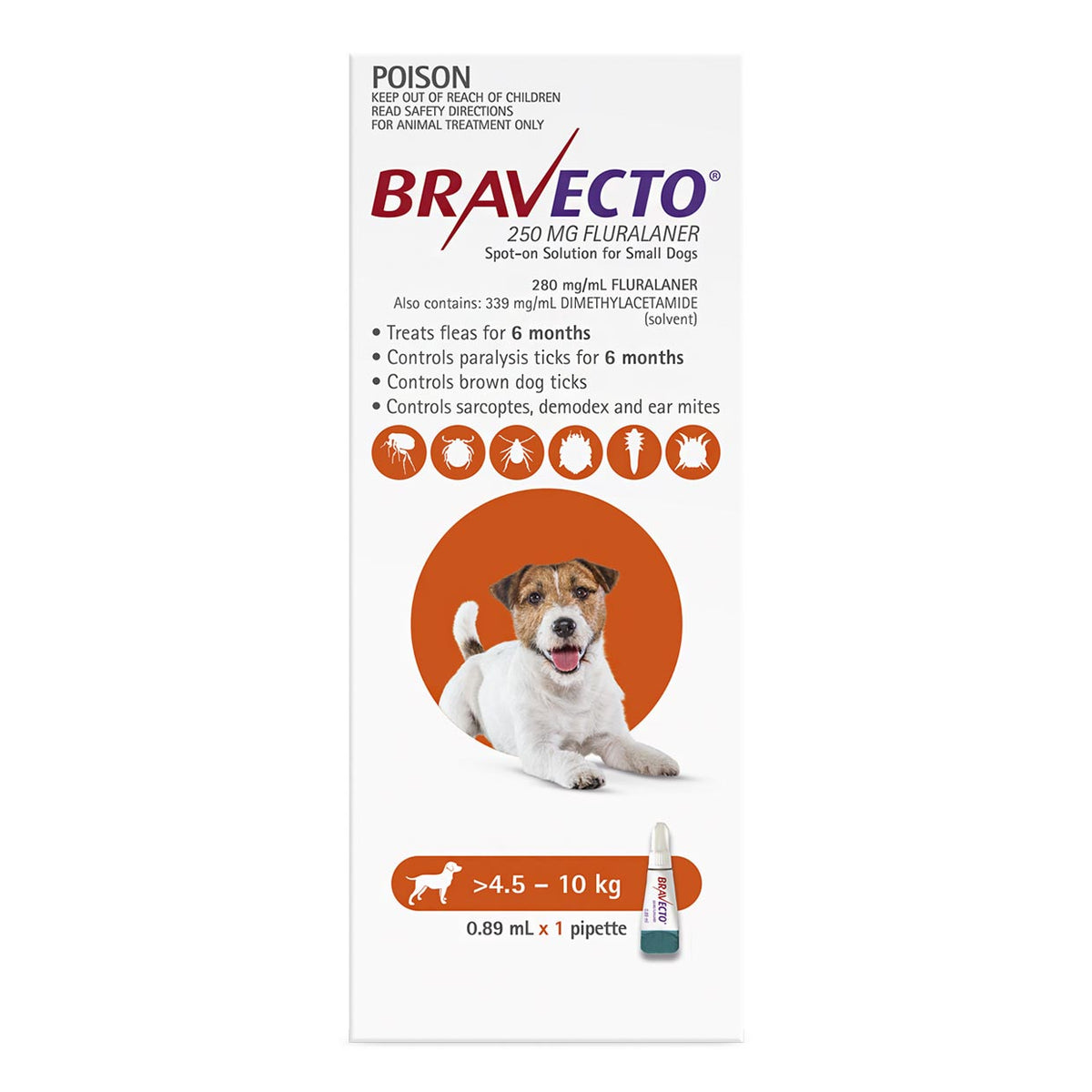 Bravecto Spot-on for Dogs 4.5kg-10kg (Orange) - 1 Pack