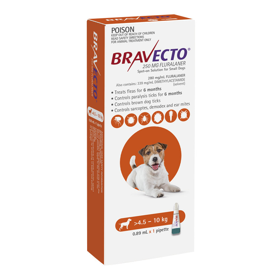 Bravecto Spot-on for Dogs 4.5kg-10kg (Orange) - 1 Pack