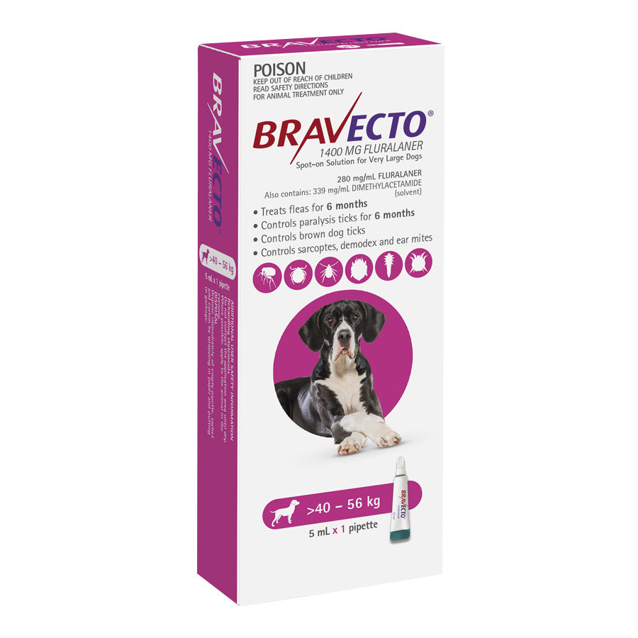 Bravecto Spot-On for Dogs 40kg-56kg (Pink) -  2 Pack Value Bundle