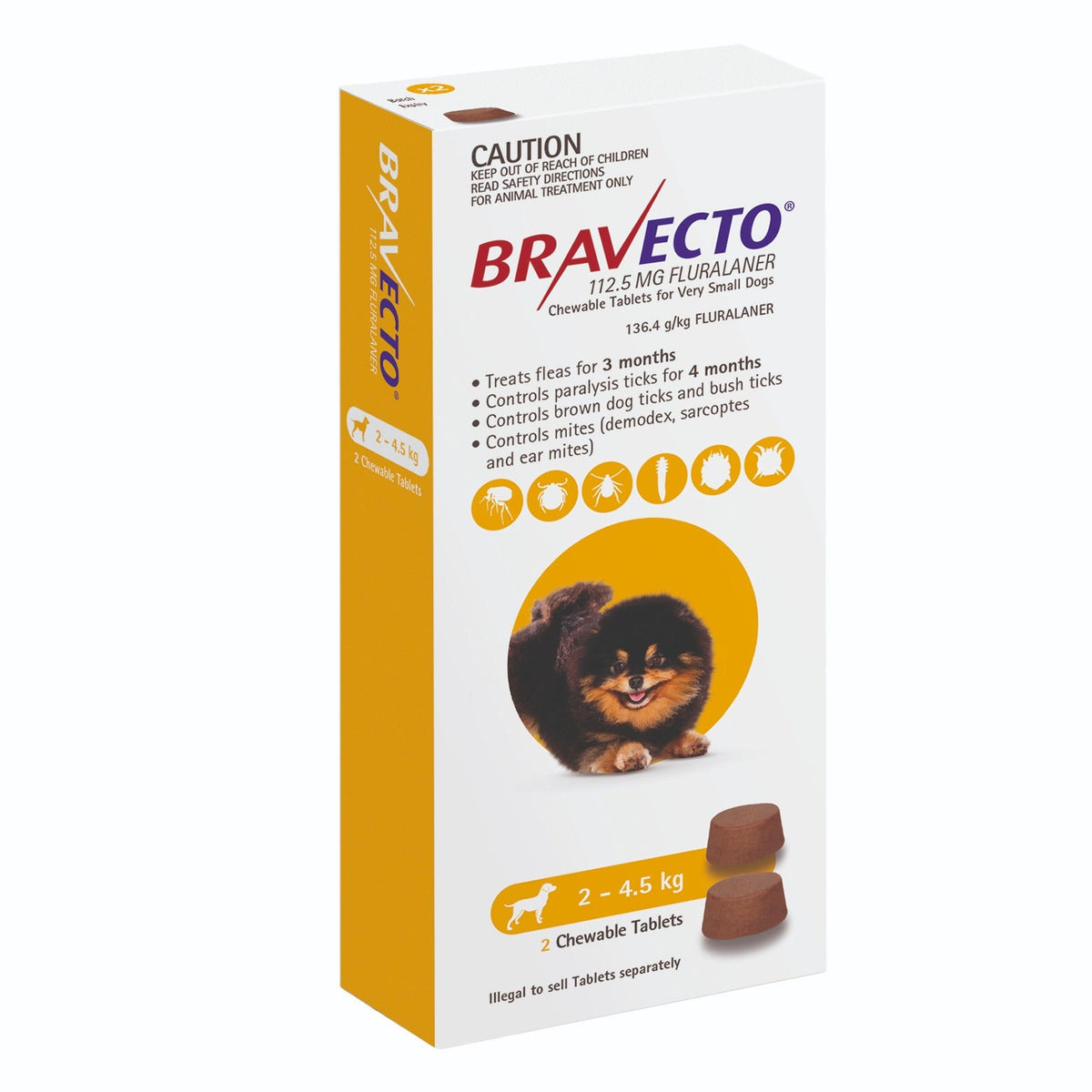 Bravecto 3-Month Chews for Very Small Dogs 2-4.5kg (Yellow) - 2 x 2 Chew Value Bundle