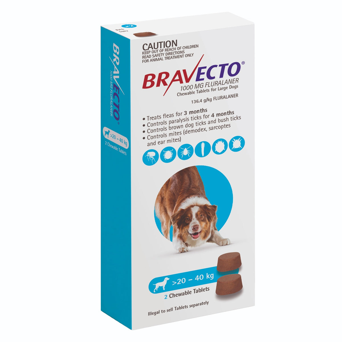 Bravecto 3-Month Chews for Large Dogs 20-40kg (Blue)