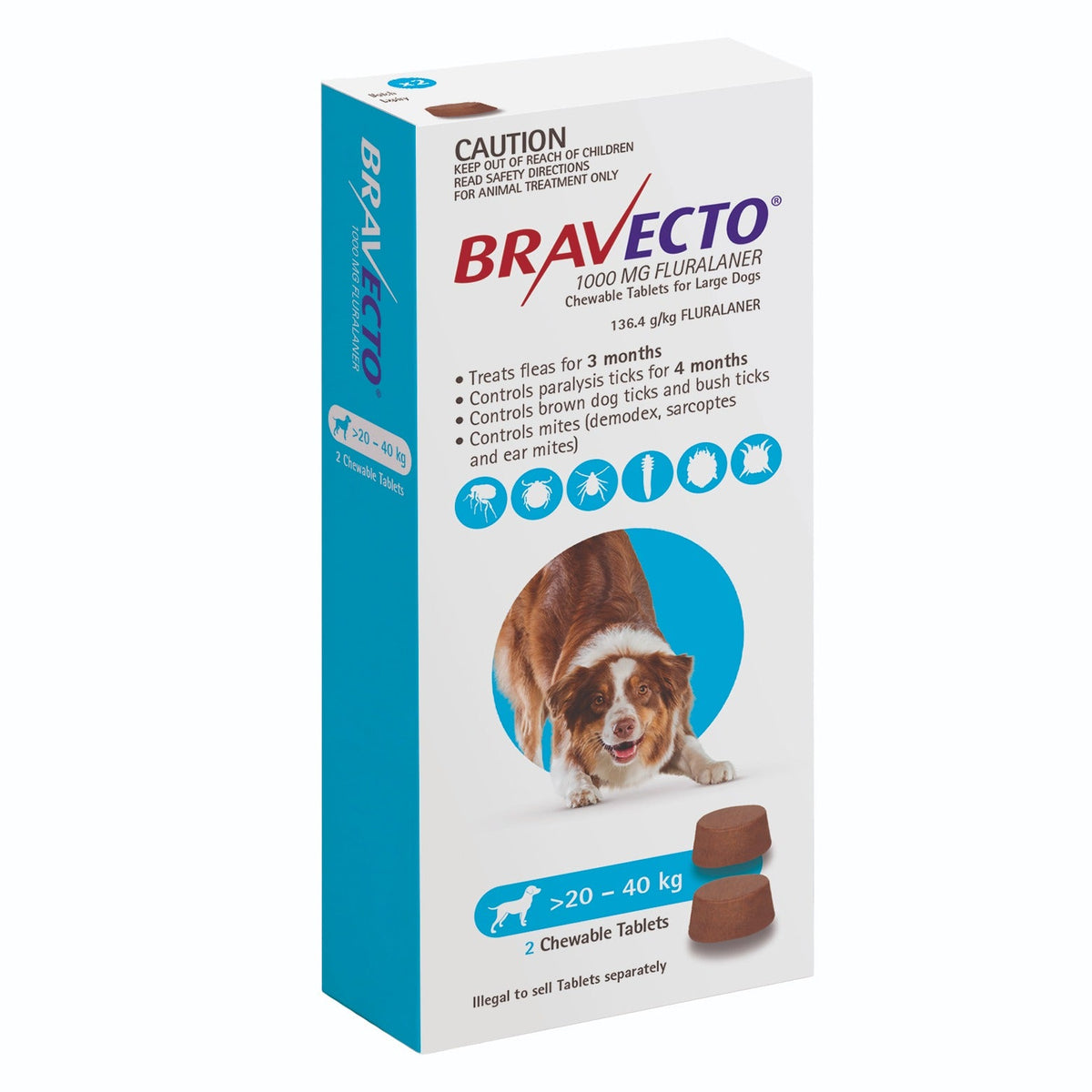 Bravecto 3-Month Chews for Large Dogs 20-40kg (Blue) - 2 x 2 Chew Value Bundle