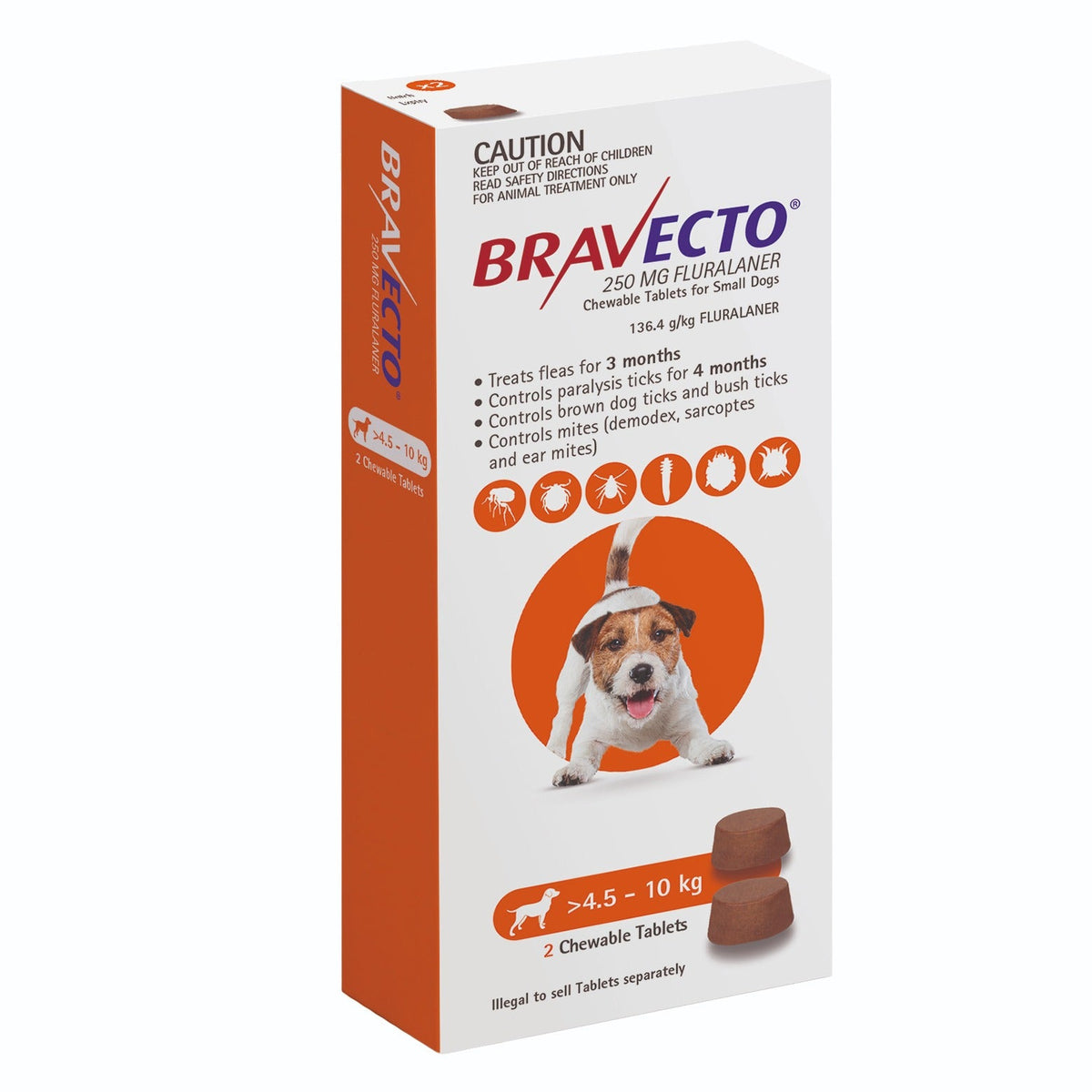 Bravecto 3-Month Chews for Small Dogs 4.5-10kg (Orange) - 2 x 2 Chew Value Bundle