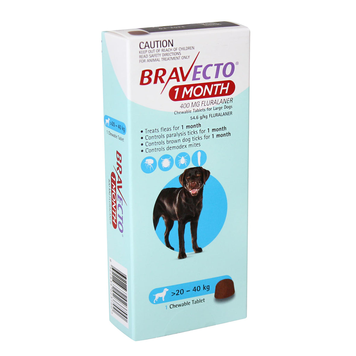 Bravecto 1-Month Chews for Large Dogs 20-40kg (Blue)