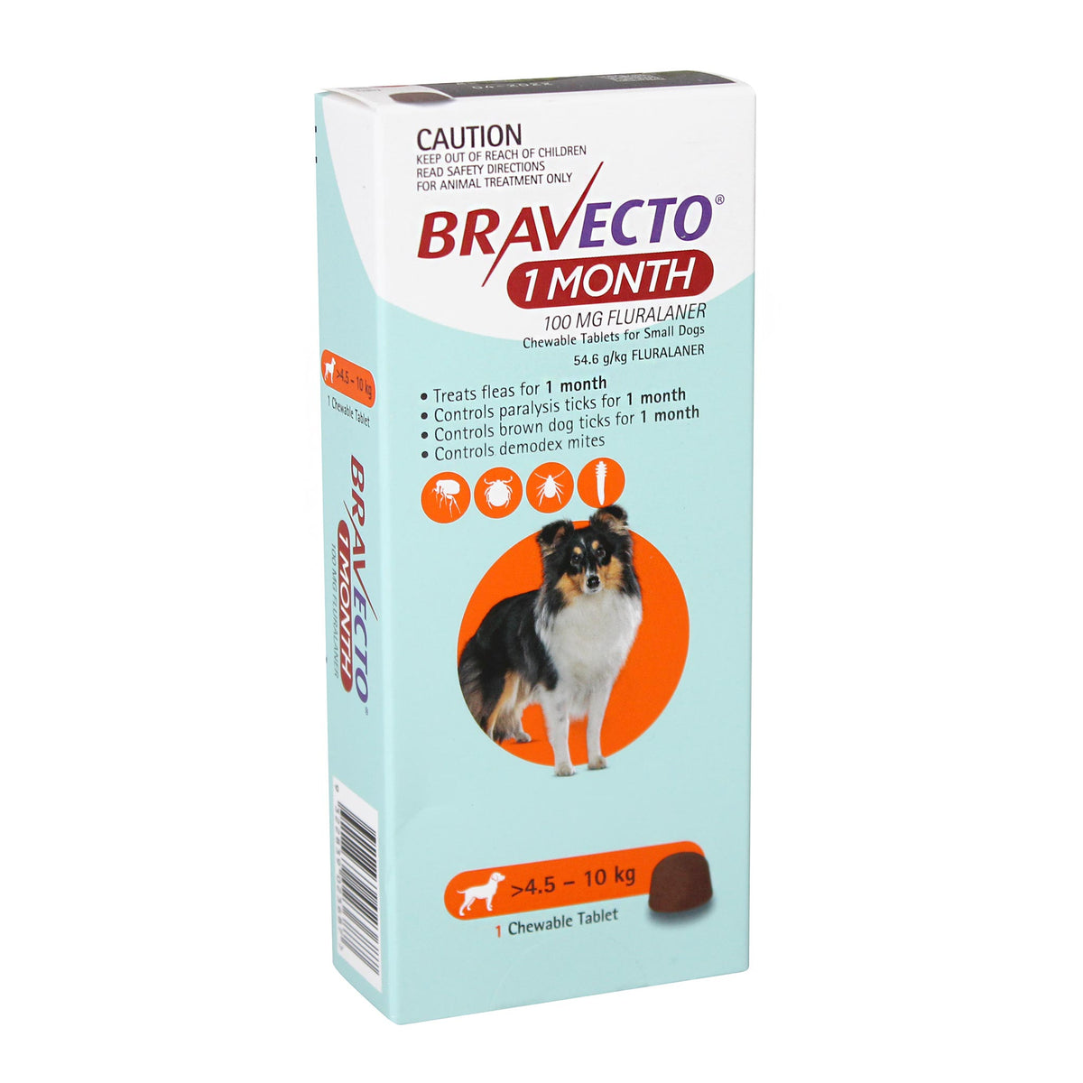 Bravecto 1-Month Chews for Small Dogs 4.5-10kg (Orange)